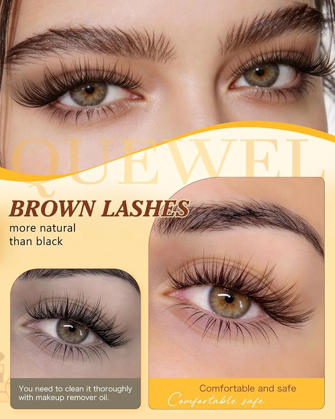 QUEWEL Lash Clusters Wispy Eyelash Clusters 300 Pcs Natural Cluster Eyelash | Extensions C Curl, Mixed Length 10-16mm DIY Individual Lashes Cluster at Home for Countless Stunning Looks (QU45-Brown)