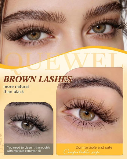 QUEWEL Lash Clusters Wispy Eyelash Clusters 300 Pcs Natural Cluster Eyelash | Extensions C Curl, Mixed Length 10-16mm DIY Individual Lashes Cluster at Home for Countless Stunning Looks (QU45-Brown)