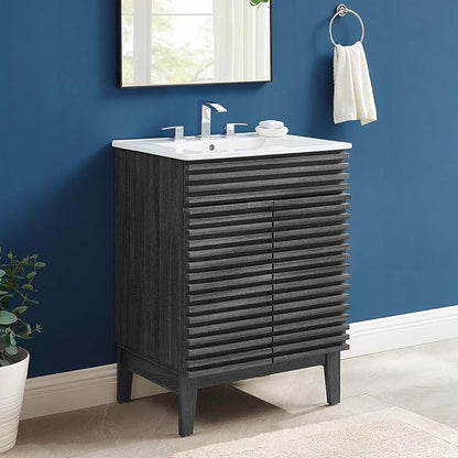 Modway Render Mid-Century Bathroom Vanity with Sink in Charcoal White