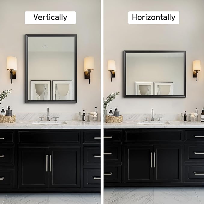 30x40 Inch Black Bathroom Mirrors for Over Sink | Rectangle Vanity Wall Mirror for Bedroom, Entryway, Living Room Decor, Aluminum Framed, Curved Wide Edge, Anti-Rust