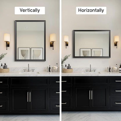 30x40 Inch Black Bathroom Mirrors for Over Sink | Rectangle Vanity Wall Mirror for Bedroom, Entryway, Living Room Decor, Aluminum Framed, Curved Wide Edge, Anti-Rust