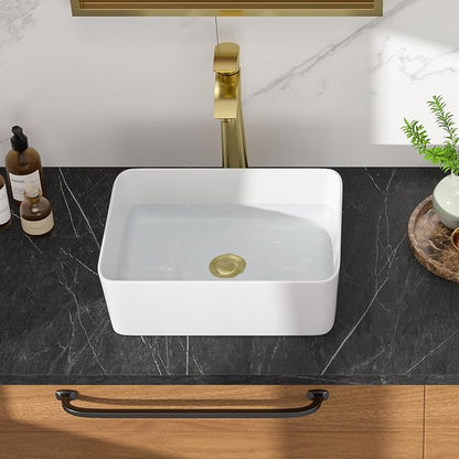 Vessel Sink 16"W x12"D Rectangle Bathroom Sink Above Counter | White Porcelain Ceramic Modern Vessel Sinks Vanity Art Basin for Bathroom Countertop