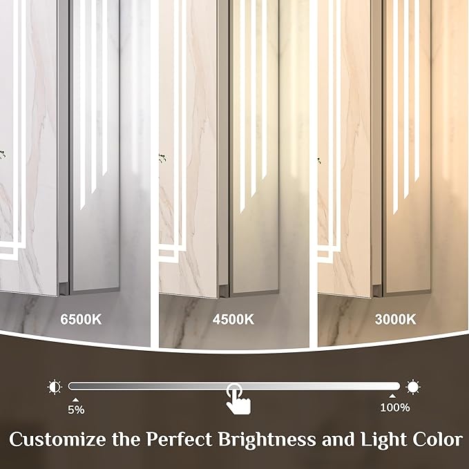 Keonjinn 30 x 32 Inch Lighted Medicine Cabinet with Lights, LED Medicine Cabinet Mirror for Bathroom, Tempered Glass, Adjustable Shelves, No Outlets, 3 Color Temperature, Anti-Fog, Surface Mount Only