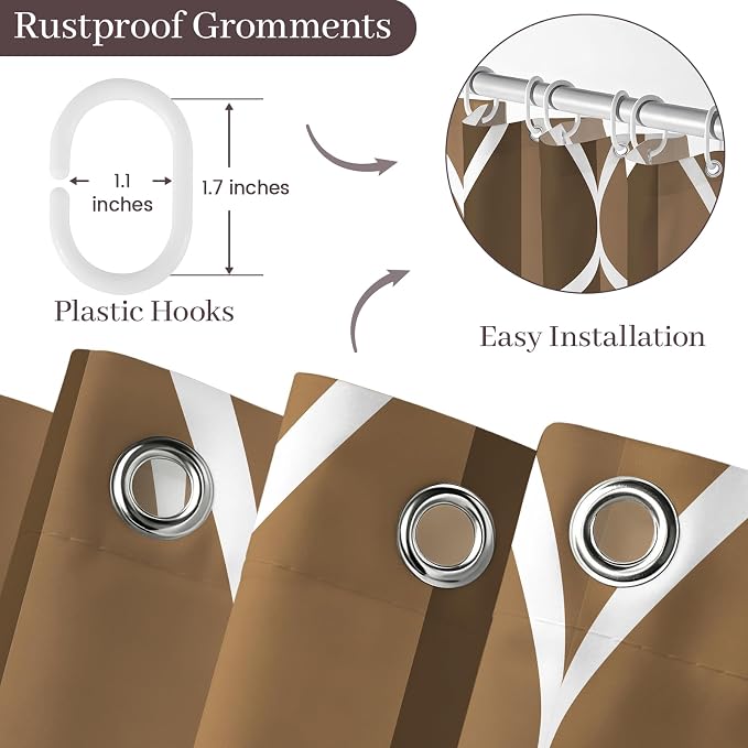 Gelbchu Geometric Shower Curtain for Bathroom, Brown, 72x72 | with Hooks, Premium Polyester, Quick Dry, Water Repellent, Machine Washable, Rustproof Grommets, Modern Minimalist