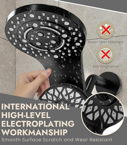 Dual Shower Heads with Handheld Spray Combo, High Pressure 2 in 1 Rainfall Shower Heads with 9 Spray Modes, Magnetic Double Showerhead-Black