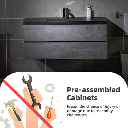 WOODBRIDGE 48 in. W x 19 in. D Wall Mounted Floating Bathroom Vanity in Gray with Quartz Sand Composite Vanity Top in Matte Black