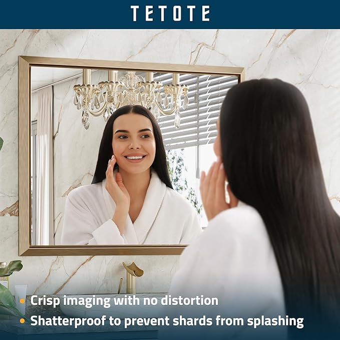 TETOTE 72 x 36 Inch Large Gold Vanity Mirror for Bathroom Sink Wall Mounted Brushed Gold Rectangle Stereo Beveled Framed Shatterproof Mirror Modern Home Living Room Decorative, Horizontal/Vertical