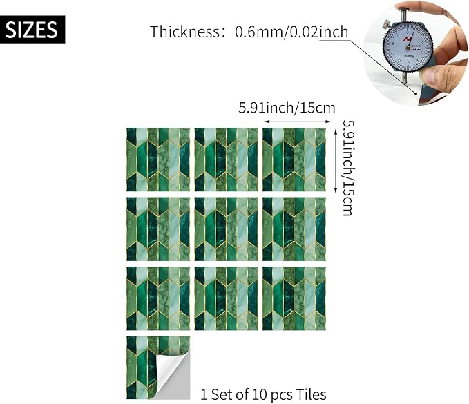 funlife Holographic Emerald Art Deco Peel and Stick Backsplash Self-Adhesive PVC Wall Tiles Easy DIY with Tools for Kitchen Bathroom and Laundry Room 5.9"x5.9"x10-Sheet Chevron Emerald