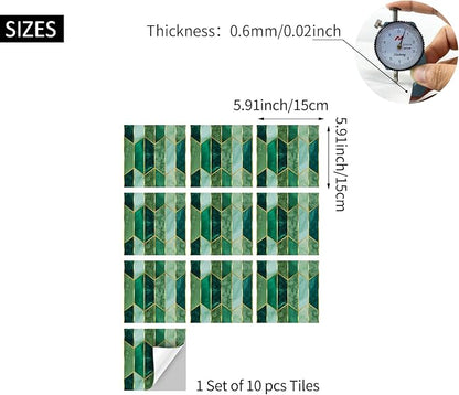 funlife Holographic Emerald Art Deco Peel and Stick Backsplash Self-Adhesive PVC Wall Tiles Easy DIY with Tools for Kitchen Bathroom and Laundry Room 5.9"x5.9"x10-Sheet Chevron Emerald