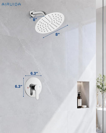Airuida 8 Inch Chrome Polish Shower Faucet Set,Shower Valve Kit | Female Threads Rough-in Valve Shower Trim Kit,Single Handle Control Shower Set