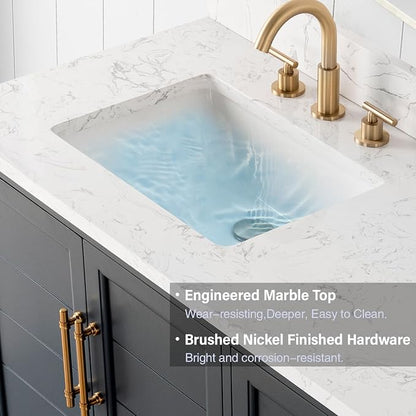 Vanity Art 72 Inch Bathroom Vanity with Double Sink, Vintage Spruce Blue | Solid Wood, Ceramic Sink, Marble Top, Waterproof Backsplash, Pre-assembled, Soft-close Doors, Ample Storage, Freestanding