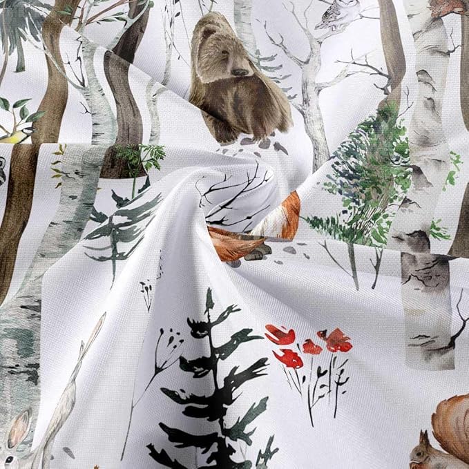 JAWO Camper Shower Curtain, Rustic Lodge Cabin Woodsy Wildlife Animals Woodland Rv Shower Curtains Camper Camping Bathroom Set with Hooks, 47X64 Inch, White