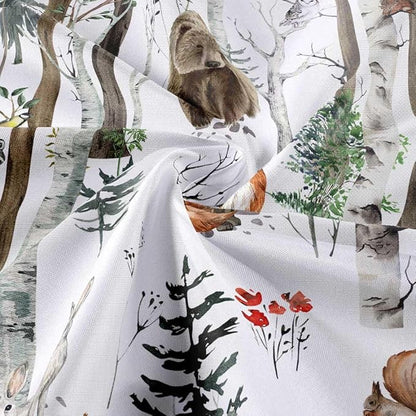 JAWO Camper Shower Curtain, Rustic Lodge Cabin Woodsy Wildlife Animals Woodland Rv Shower Curtains Camper Camping Bathroom Set with Hooks, 47X64 Inch, White