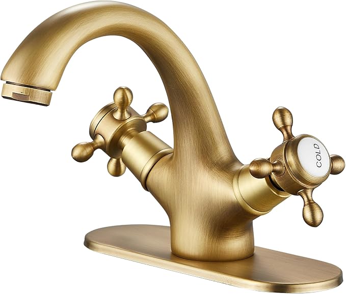 Bathroom Faucet Antique Brass Bathroom Vanity Faucet Single Handle One Hole Bathroom Sink Faucet Basin with Cover Plate