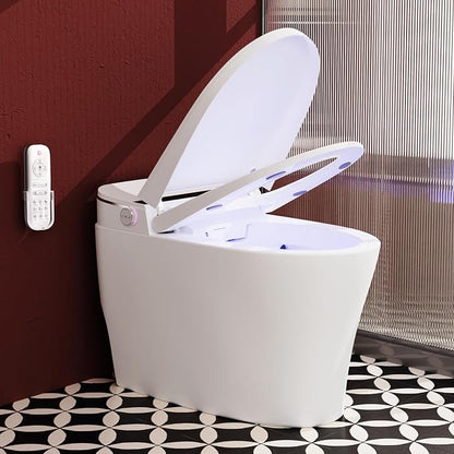 Smart Toilet With Built-in Tank Bidet, Heated Seat & Foot Sensor, Tankless Modern Elongated Electric Toilet with Warm Water Wash, Air Dryer, LED Display & 1.28 GPF
