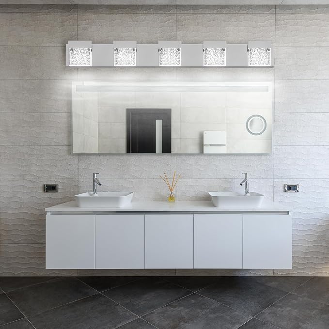 Bubble Bathroom Light Fixtures, 5 Light Chrome Vanity Lights, LED Bathroom Vanity Light Over Mirror, Modern Crystal Vanity Lights for Bathroom 6000K
