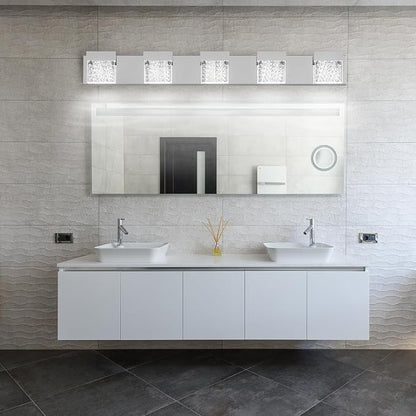 Bubble Bathroom Light Fixtures, 5 Light Chrome Vanity Lights, LED Bathroom Vanity Light Over Mirror, Modern Crystal Vanity Lights for Bathroom 6000K