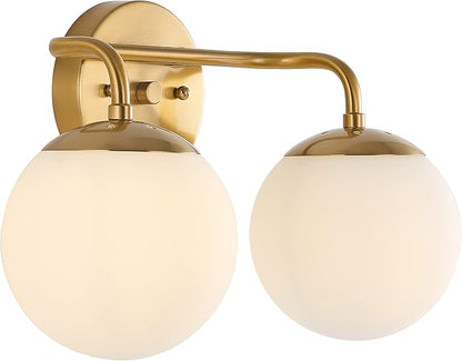 JONATHAN Y 15" Brass Gold Modern Globe Wall Sconce Vanity Light for Bathroom, White Frosted Glass Shade, Midcentury Parisian Bistro Wall Lamp, LED Bulb Included (JYL3535A)