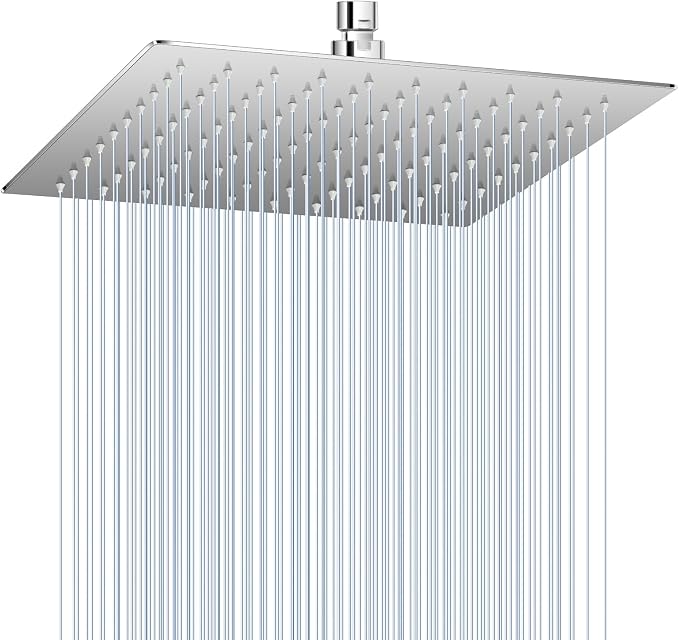 10 Inch Rain Shower Head Chrome - Square Rainfall Shower head All Metal Stainless Steel 304, Ultra Thin Design, Full Body Coverage Bath Shower