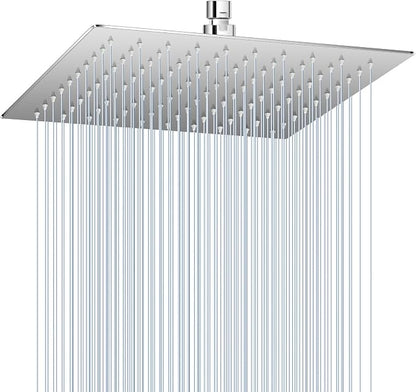 10 Inch Rain Shower Head Chrome - Square Rainfall Shower head All Metal Stainless Steel 304, Ultra Thin Design, Full Body Coverage Bath Shower