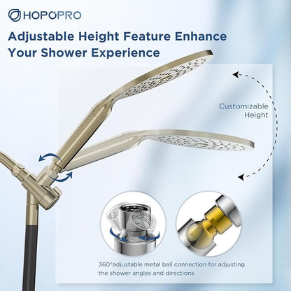 Dual Filtered Handheld Shower Heads Combo, HOPOPRO 15-Mode High Pressure Rainfall Showerheads Combo Set with Filter, for Hard Water, Removes Chlorine, Improves Skin Hair Condition, Brushed Nickel