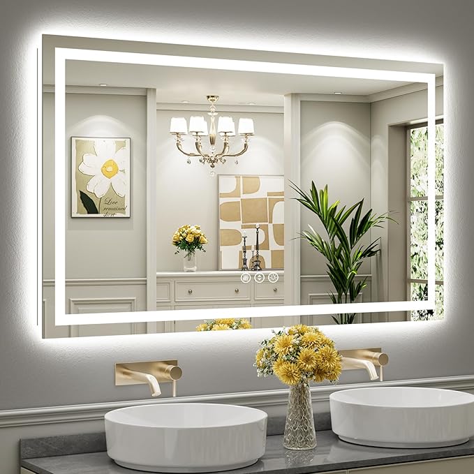 60x36 Inch LED Bathroom Mirror with Lights, Backlit & Front Lit, Anti-Fog Lighted Bathroom Vanity Mirror for Wall, Memory Function, Dimmable, HD Tempered Glass, Shatter-Proof