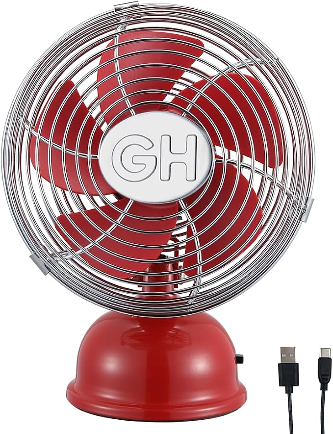 Good Housekeeping 5" All-Metal (92527) USB Desktop Laptop Nightstand Fan with Oscillation (Crimson Red)