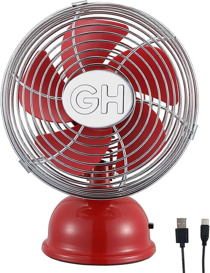 Good Housekeeping 5" All-Metal (92527) USB Desktop Laptop Nightstand Fan with Oscillation (Crimson Red)