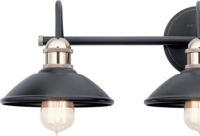 Kichler Clyde 3 Light Bathroom Vanity in a deep Black Finish, for Bathrooms, (7.25" H x 26.5" W x 8.25" Ext.), 45945BK