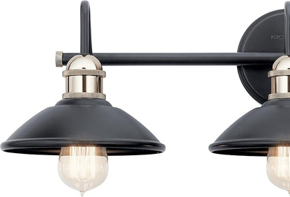 Kichler Clyde 3 Light Bathroom Vanity in a deep Black Finish, for Bathrooms, (7.25" H x 26.5" W x 8.25" Ext.), 45945BK
