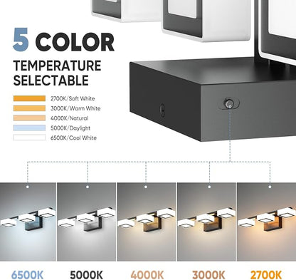 LED Modern Bathroom Light Fixtures Over Mirror, 3-Light Dimmable Vanity Lights, Matte Black Acrylic Bathroom Vanity Light, 2700K-6500K Adjustable, ETL Certificated