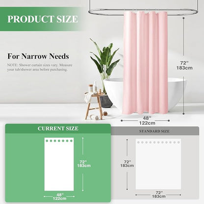 Stall Waffle Shower Curtain 256 GSM Heavy Fabric 48x72 Pink | 48 Inch Wide, Thick Cloth, Weighted Hem, Water Repellent, Hotel Luxury Polyester Shower Curtain Set for Bathroom 8 Hooks