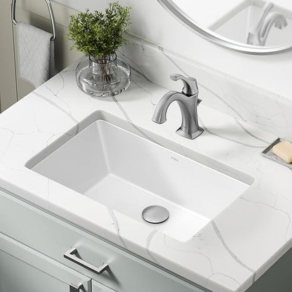 KRAUS Elavo 21.125 in. Rectangular Porcelain Ceramic Undermount Bathroom Sink in White with Overflow Drain, KCU-242