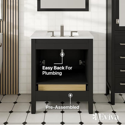 Eviva Aberdeen 30 in. Espresso Single Sink Bath Vanity with Carrara Quartz Top and Undermount Porcelain Sink