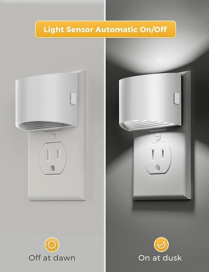 L LOHAS LED Night Lights Plug into Wall, Dimmable Night Light 2 Pack | Plug in Night Light with 3 Level Brightness, 5000K Daylight, White Housing