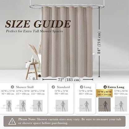 Seasonwood Linen Shower Curtain Neutral Vintage Farmhouse Linen Shower Curtains for Bathroom Boho Bathroom Decor with 12 Sturdy Stainless Steel Sliding Hangers(Greige,72x84 Inches)