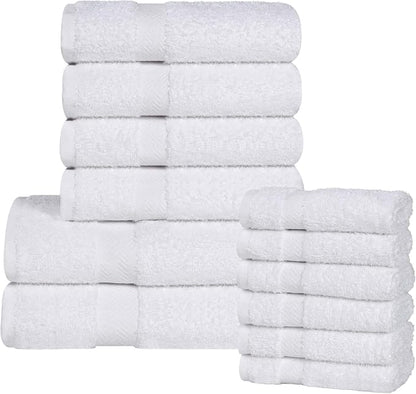 Superior 12-Piece Cotton Assorted Towel Set, Includes 6 Face Towel, 4 Hand, and 2 Bath Towels, Home, Bathroom, Guest Bath Essentials, Quick Dry, Absorbent, Franklin Collection - White