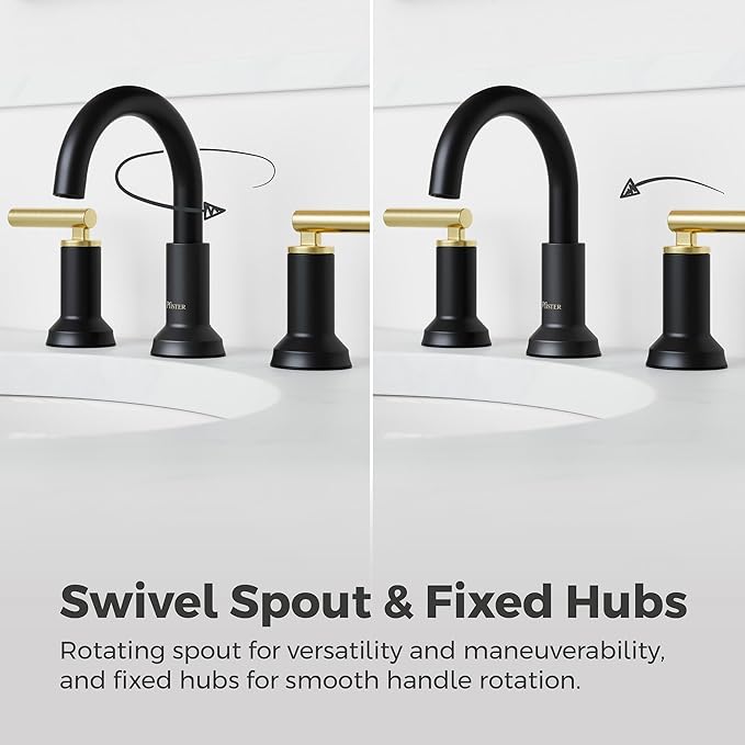 Pfister Capistrano Bathroom Sink Faucet, 8-Inch Widespread, 2-Handle, 3-Hole, NSF Certified, Matte Black and Brushed Gold Finish, LF049CSOBBG