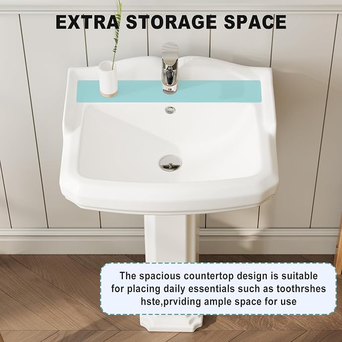 GarveeHome Rectangular Pedestal Sink, 23"L x 19"W White Ceramic Bathroom Vanity Sink, Features Single Faucet Hole and Overflow