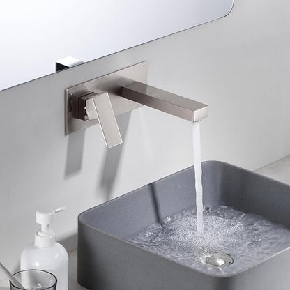 sumerain Brushed Nickel Bathroom Faucet Wall Mount Lavatory Sink Faucet with Rough-in Valve, Left-Handed Single Handle