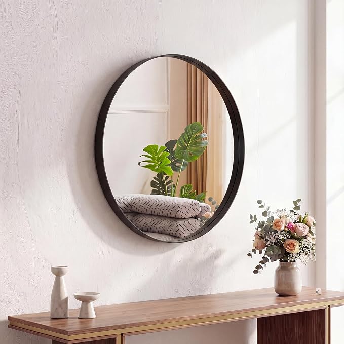Sweetcrispy Bathroom Circle Mirror 20 in, Vanity Wall Mirror for Over Sink | odern Wall Mount Vanity Mirrors for Home Decor, Living Room, Bedroom, Black