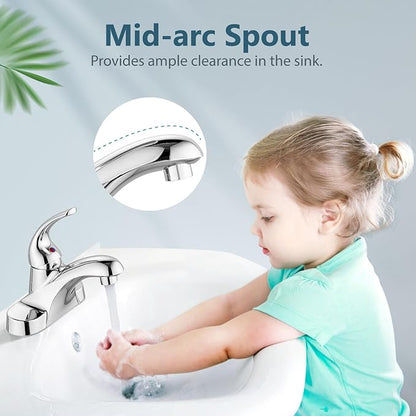 Aolemi Bathroom Faucets Arc 4 Inch Centerset Bathroom Sink Faucet Single Handle Vanity Faucet with Supply Lines,with Pop Up Drain Assembly,Polish Chrome
