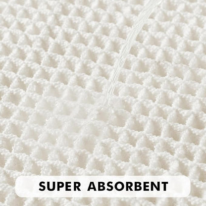 MIULEE Set of 2 Waffle Bathroom Rugs Boho Bath Mat White 17"x24"+20"x32" | Non Slip, Super Absorbent, Washable, Ultra Soft, Rubber Backed Bath Rugs for Bathroom Floor Tub Shower