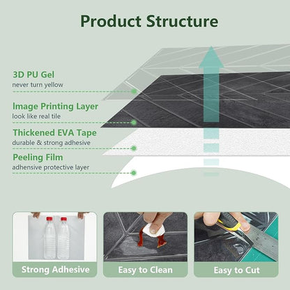 STICKGOO Herringbone Peel and Stick Backsplash, Black/Grey Grout, 10 Sheets | 12.6 x 9.7 in, Thicker Rectangular Vinyl Stick-On Wall Tiles, Easy Alignment, Waterproof, Easy to Clean, Kitchen/Bathroom