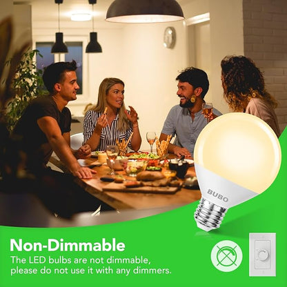 BUBO Vanity Light Bulbs for Bathroom Over Mirror, 60 Watt Equivalent, Soft White 2700K, G25 Globe Light Bulb 800 Lumens, Round Bulb with E26 Medium Base, 7W, Non-Dimmable, 6 Pack