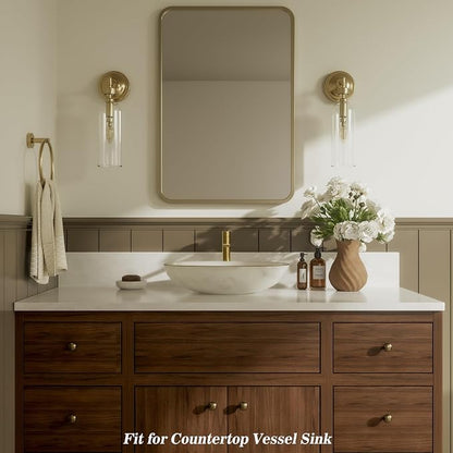 1 Hole Tall Bathroom Vessel Sink Faucet, Brushed Gold Single Hole Single Handle Vanity Faucet, with Pop Up Drain and Water Supply Line, FH02-BG-V
