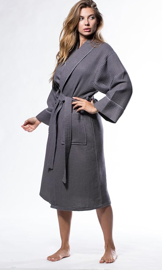 Turquaz Womens Lightweight Waffle Kimono Bathrobe for Men - Soft Quick-Dry Spa & Summer Towel Robe, Cotton Blend
