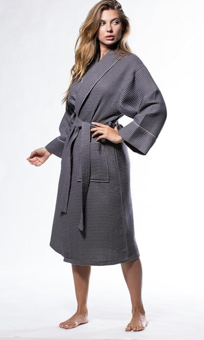 Turquaz Womens Lightweight Waffle Kimono Bathrobe for Men - Soft Quick-Dry Spa & Summer Towel Robe, Cotton Blend