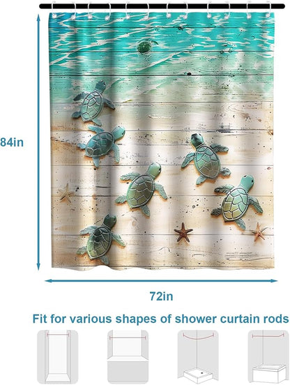 Green Beach Sea Turtle Shower Curtain Nautical Teal Theme Fabric Bathroom Blue Ocean Decor with Grommets and Hooks 72 x 84 Inch Blue