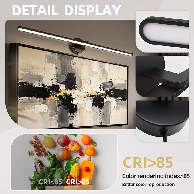 32" Plug in Bathroom Light Fixtures,Vanity Lights Bar,Picture Light | Modern Black,Non-Dimmable,3000K,with Switch,Long,Piano lamp,LED,Over Mirror,Wall Lights,for Bedroom/Art/Poster/Cabinet